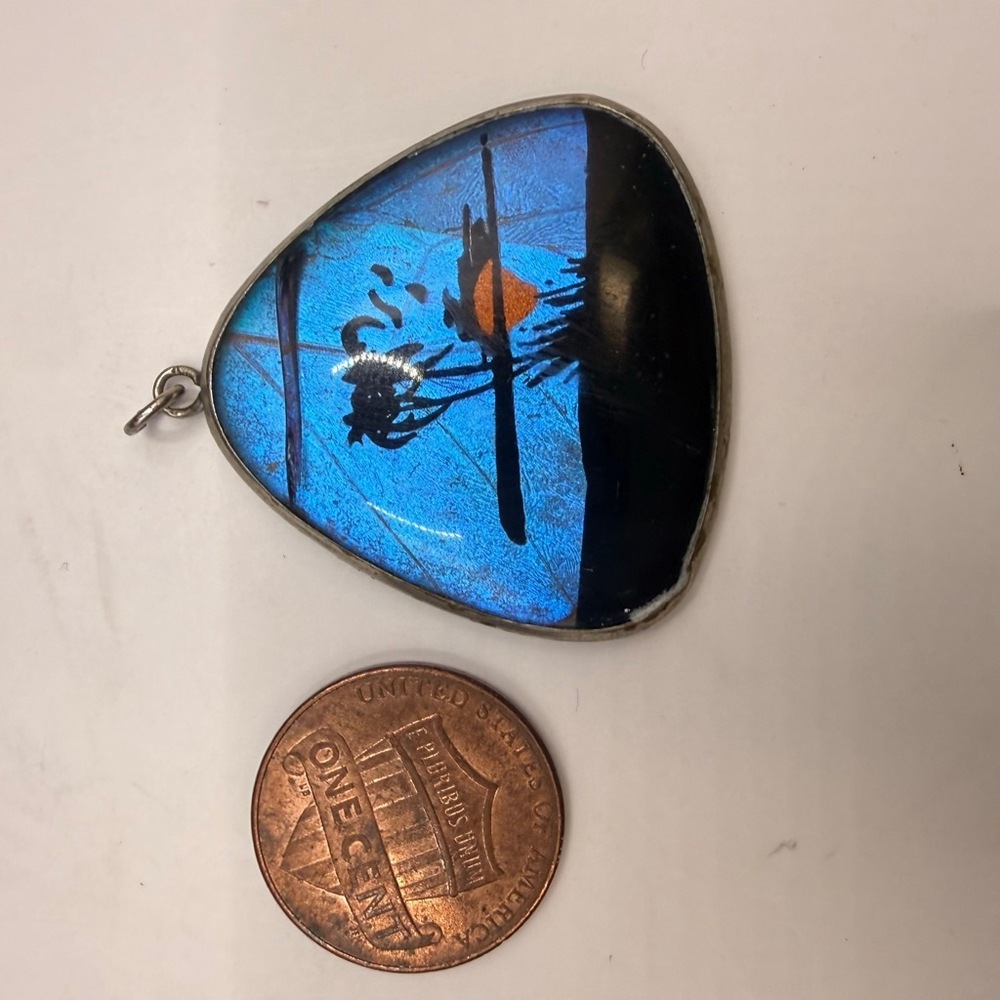 Women's Unbranded Blue & Black Butterfly Wing Pendant Necklace, One Size